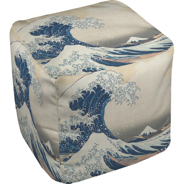 Custom Great Wave off Kanagawa Cube Pouf Ottoman - 13"