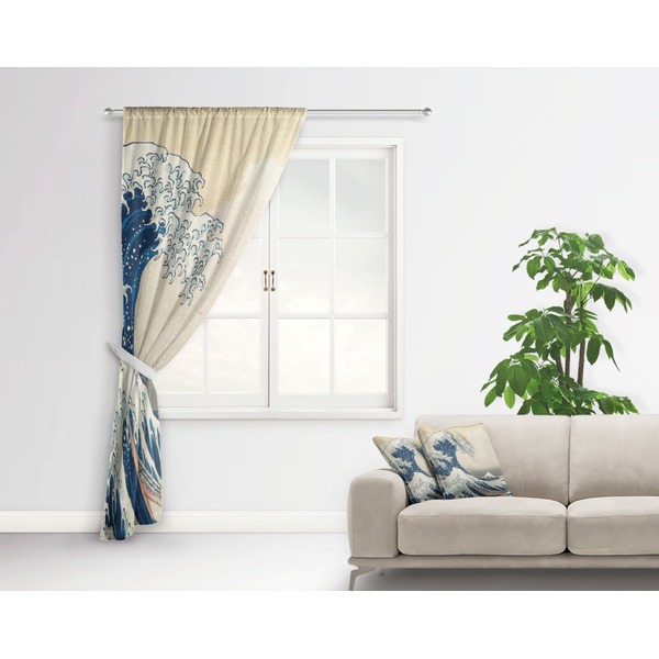 Great Wave off Kanagawa Curtain With Window and Rod - in Room Matching Pillow