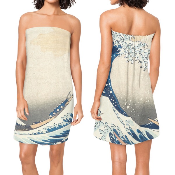 Great Wave off Kanagawa Custom Bath Wrap - Front & Back View