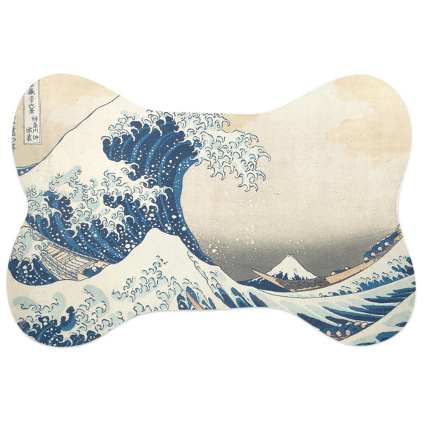 Custom Great Wave off Kanagawa Bone Shaped Dog Food Mat (Large)