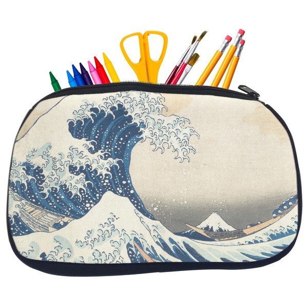 Custom Great Wave off Kanagawa Neoprene Pencil Case - Medium