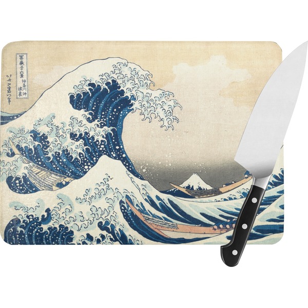 Custom Great Wave off Kanagawa Rectangular Glass Cutting Board - Medium - 11"x8"
