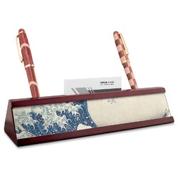 Great Wave off Kanagawa Red Mahogany Nameplate with Business Card Holder