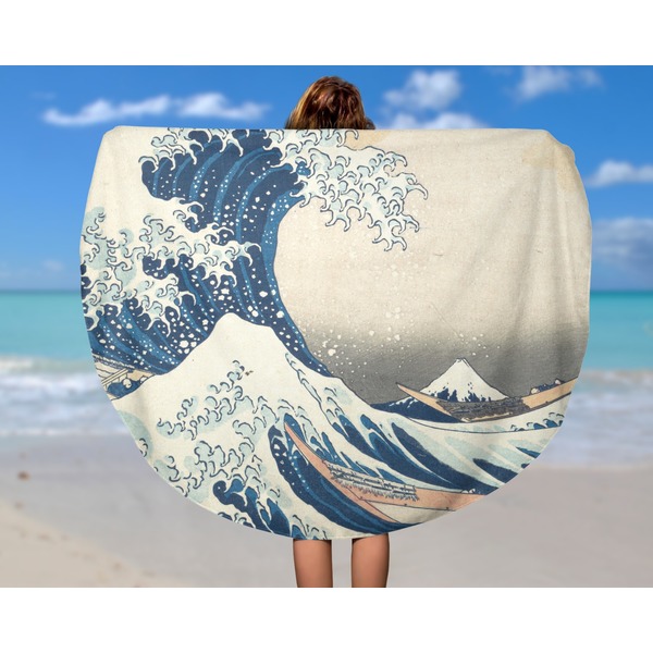 Great Wave off Kanagawa Round Beach Towel - In Use