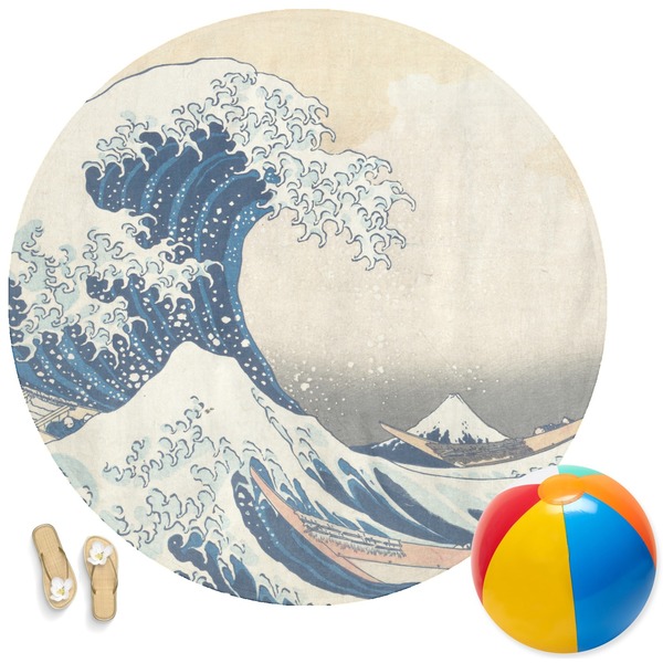 Custom Great Wave off Kanagawa Round Beach Towel