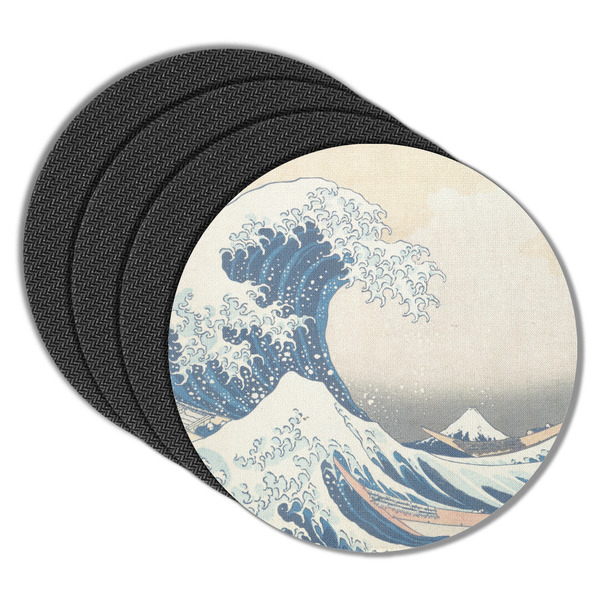 Custom Great Wave off Kanagawa Round Rubber Backed Coasters - Set of 4