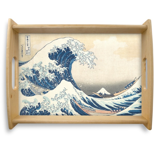 Custom Great Wave off Kanagawa Natural Wooden Tray - Large