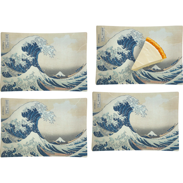 Custom Great Wave off Kanagawa Set of 4 Glass Rectangular Appetizer / Dessert Plate