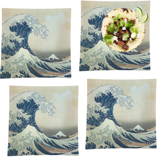 Custom Great Wave off Kanagawa Set of 4 Glass Square Lunch / Dinner Plate 9.5"