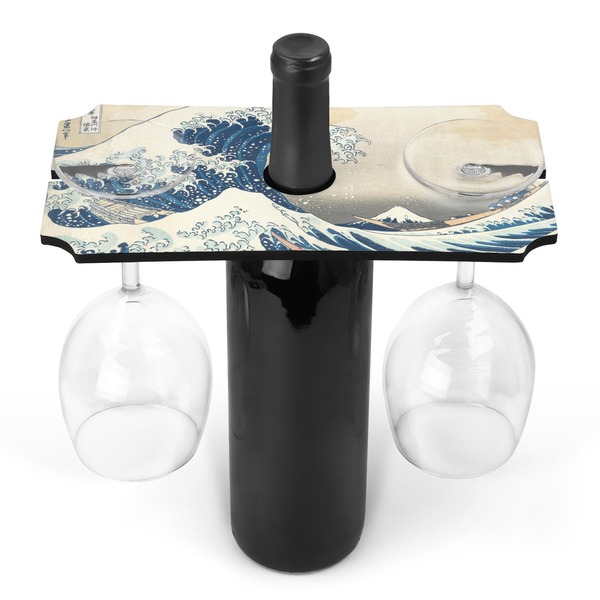 Custom Great Wave off Kanagawa Wine Bottle & Glass Holder