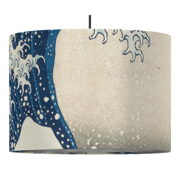 Custom Great Wave off Kanagawa 16" Drum Pendant Lamp - Fabric
