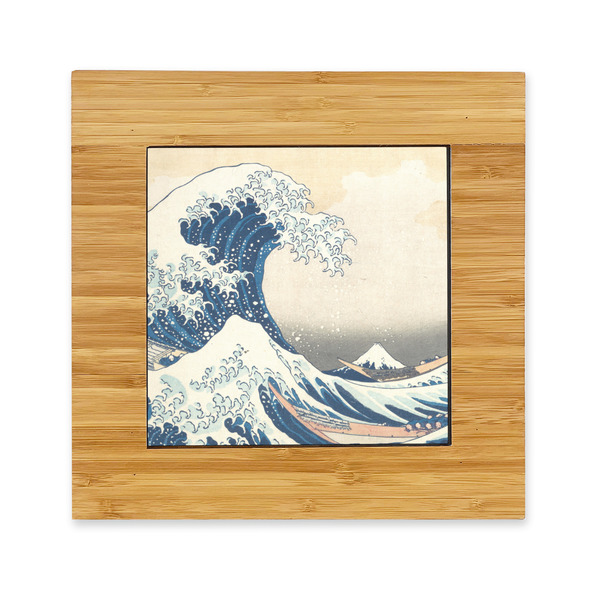 Custom Great Wave off Kanagawa Bamboo Trivet with Ceramic Tile Insert