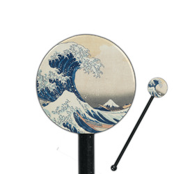 Great Wave off Kanagawa 5.5" Round Plastic Stir Sticks - Black - Single Sided