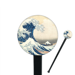 Great Wave off Kanagawa 7" Round Plastic Stir Sticks - Black - Single Sided