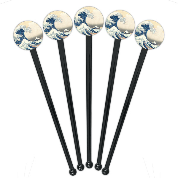 Great Wave off Kanagawa Black Plastic 7" Stir Stick - Round - Fan View