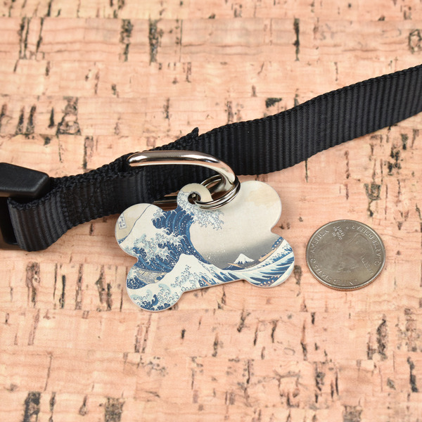 Great Wave off Kanagawa Bone Shaped Dog ID Tag - Large - In Context