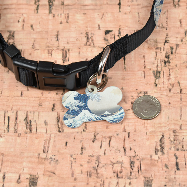 Great Wave off Kanagawa Bone Shaped Dog ID Tag - Small - In Context