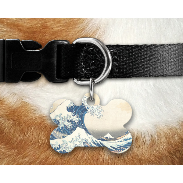 Great Wave off Kanagawa Bone Shaped Dog Tag on Collar & Dog