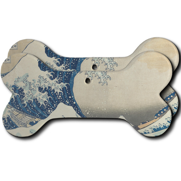 Custom Great Wave off Kanagawa Ceramic Dog Ornament - Front & Back