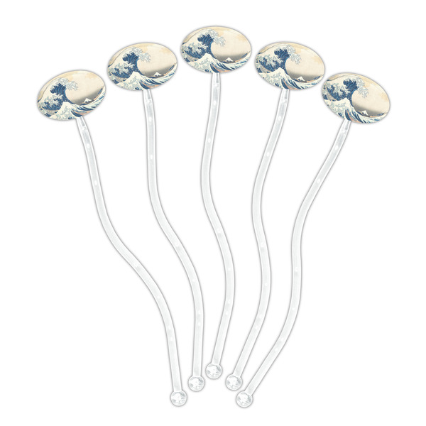 Great Wave off Kanagawa Clear Plastic 7" Stir Stick - Oval - Fan