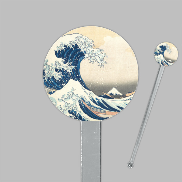 Great Wave off Kanagawa Clear Plastic 7" Stir Stick - Round - Closeup