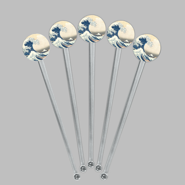 Great Wave off Kanagawa Clear Plastic 7" Stir Stick - Round - Fan View