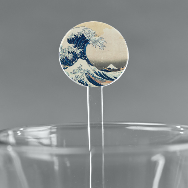 Custom Great Wave off Kanagawa 5.5" Round Plastic Stir Sticks - Clear