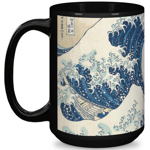Custom Great Wave off Kanagawa 15 Oz Coffee Mug - Black