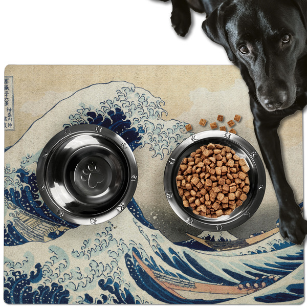 Custom Great Wave off Kanagawa Dog Food Mat - Large