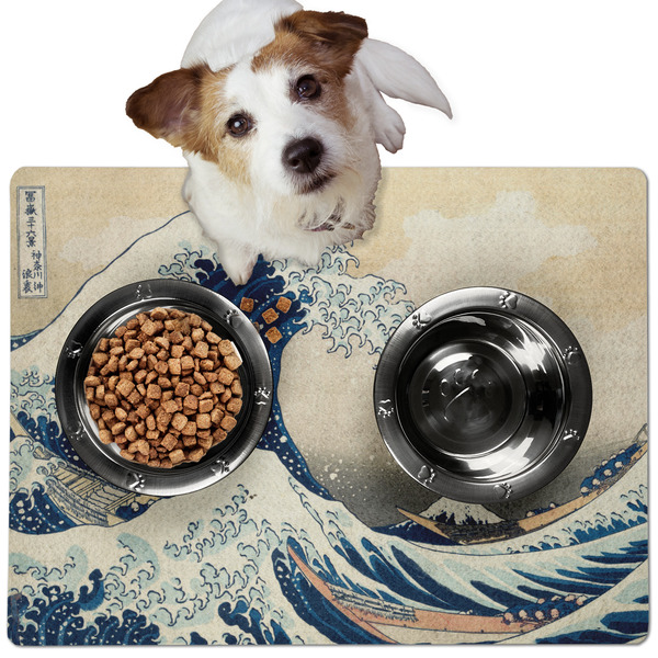 Custom Great Wave off Kanagawa Dog Food Mat - Medium