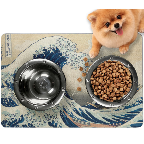Custom Great Wave off Kanagawa Dog Food Mat - Small