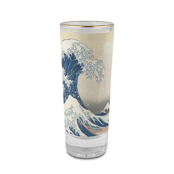Custom Great Wave off Kanagawa 2 oz Shot Glass -  Glass with Gold Rim - Set of 4