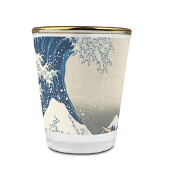 Great Wave off Kanagawa Glass Shot Glass - 1.5 oz - with Gold Rim - Single