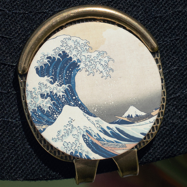Great Wave off Kanagawa Golf Ball Marker Hat Clip - Gold - Close Up