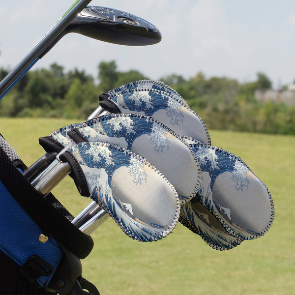 Great Wave off Kanagawa Golf Club Cover - Set of 9 - On Clubs