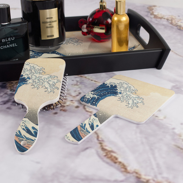 Great Wave off Kanagawa Hair Brush and Hand Mirror - Bathroom Scene