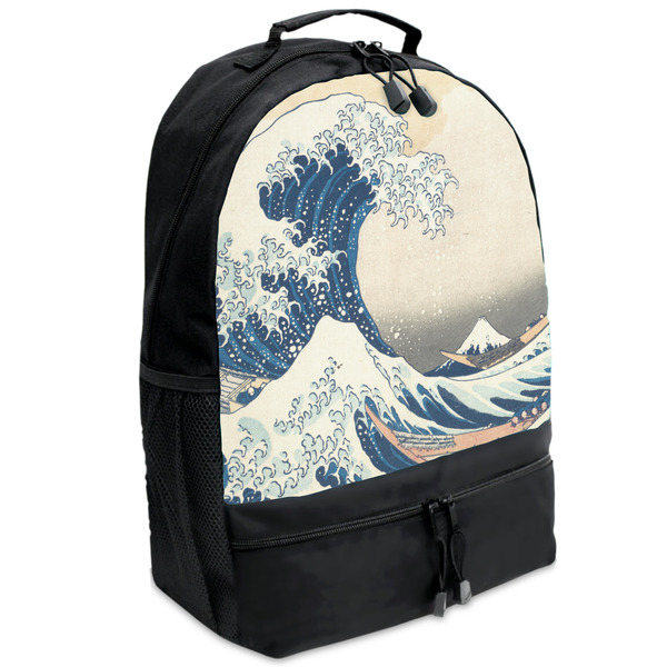 Custom Great Wave off Kanagawa Backpacks - Black