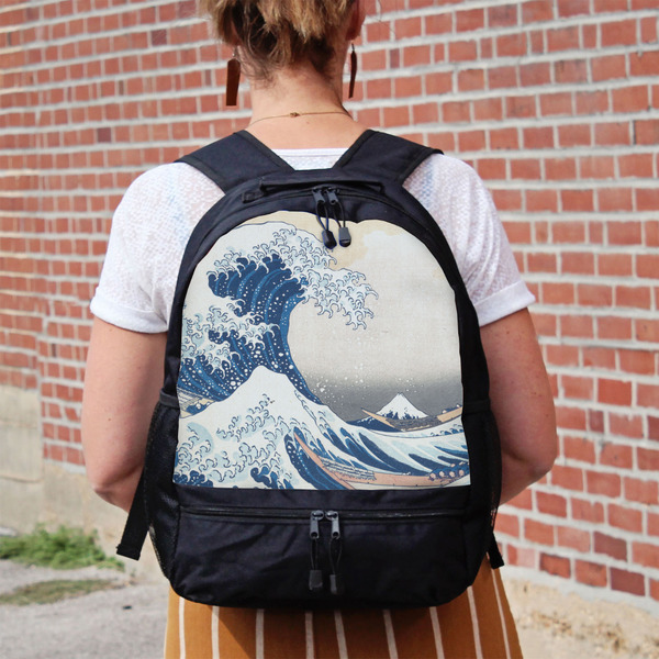 Great Wave off Kanagawa Large Backpack - Black - On Back
