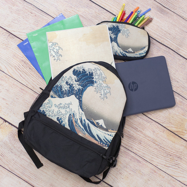 Great Wave off Kanagawa Large Backpack - Black - With Stuff