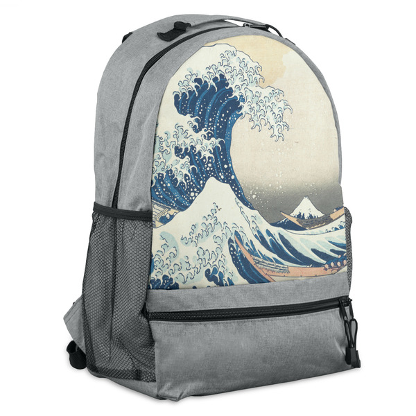 Custom Great Wave off Kanagawa Backpack - Grey