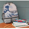 Great Wave off Kanagawa Large Backpack - Gray - On Desk