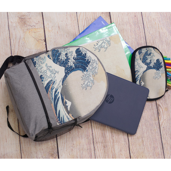 Great Wave off Kanagawa Large Backpack - Gray - With Stuff