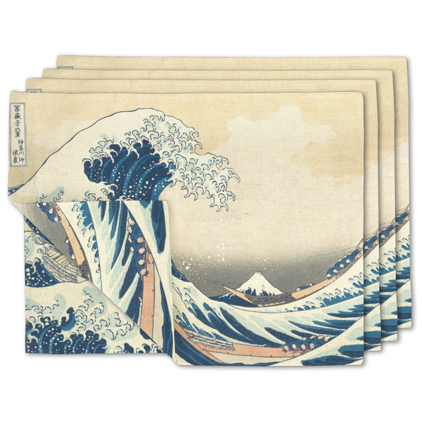 Custom Great Wave off Kanagawa Double-Sided Linen Placemat - Set of 4
