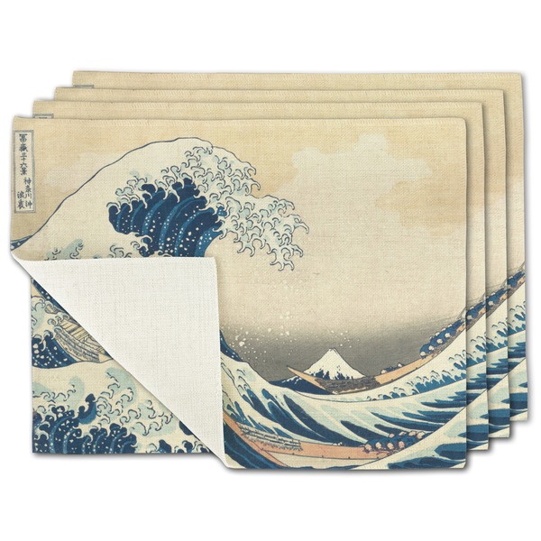 Custom Great Wave off Kanagawa Single-Sided Linen Placemat - Set of 4