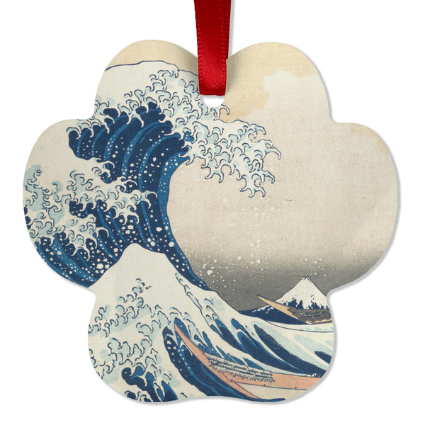 Custom Great Wave off Kanagawa Metal Paw Ornament - Double Sided