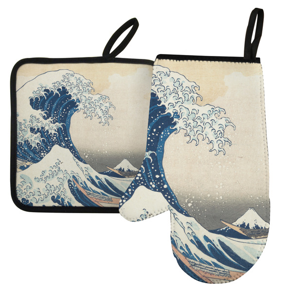Custom Great Wave off Kanagawa Left Oven Mitt & Pot Holder Set