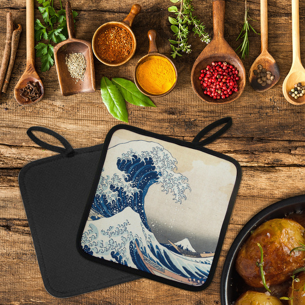 Great Wave off Kanagawa Neoprene Pot Holder - Set of 2  LIFESTYLE (Flatlay)