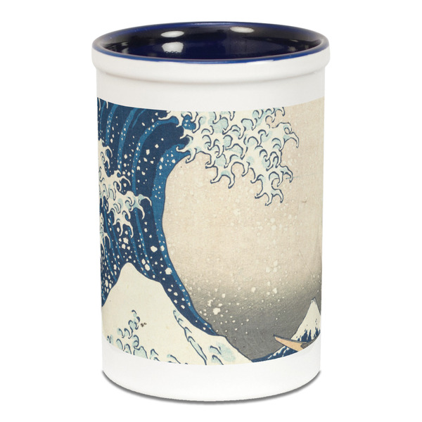 Custom Great Wave off Kanagawa Ceramic Pencil Holders - Blue