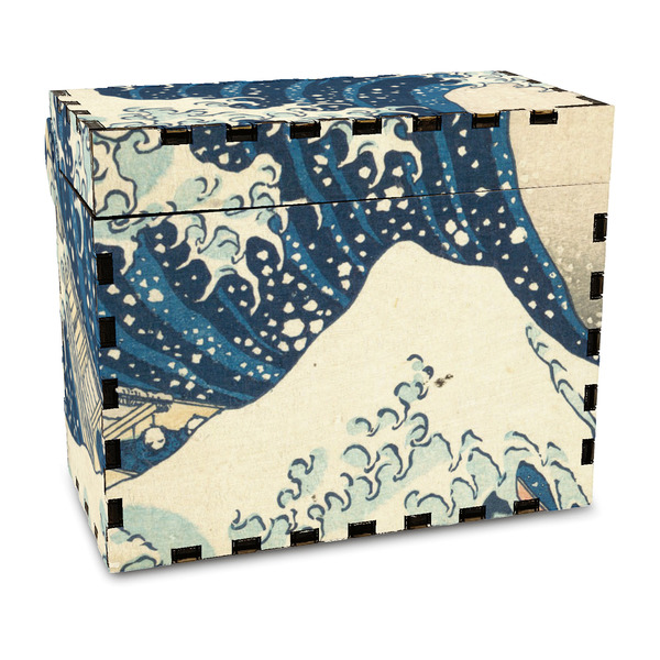 Custom Great Wave off Kanagawa Wood Recipe Box - Full Color Print