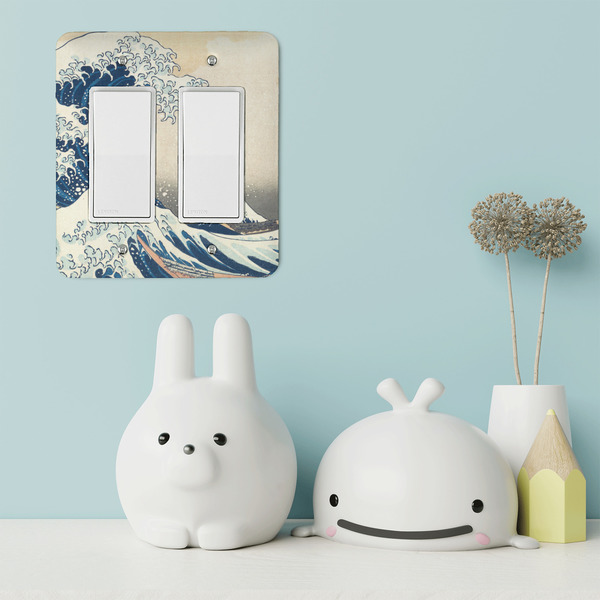 Great Wave off Kanagawa Rocker Light Switch Covers - Double - IN CONTEXT